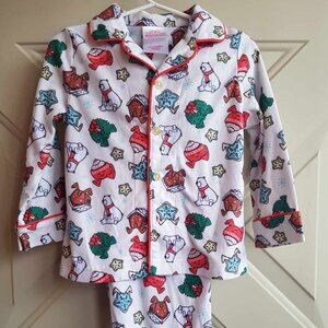 kids 2 piece button up christmas pajamas, holiday treat design, 2T